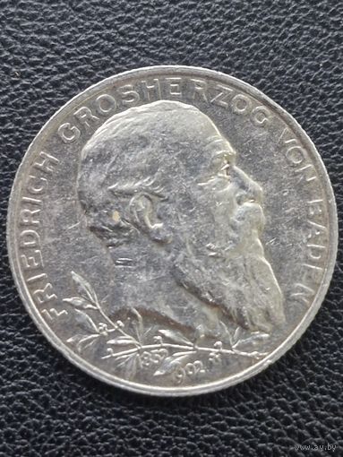 2 марки 1902. Баден. 50 лет правления.