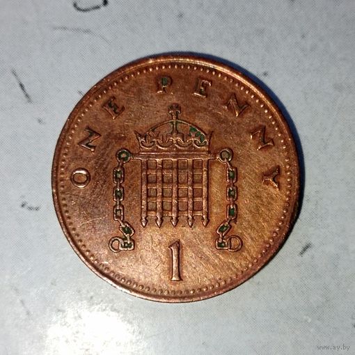 1 пенни 1986 года Великобритания. Королева Елизавета 2. Красивая родная патина!