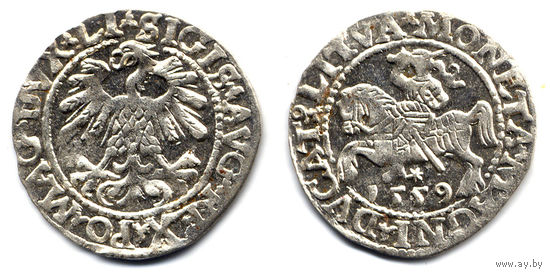 Полугрош 1559, Жигимонт Август, Вильно. Окончания легенд: Ав - LI, Рв - LITVA. Штемпельный блеск, коллекционное состояние