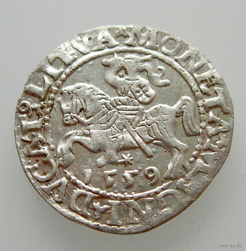 Полугрош 1559, Жигимонт Август, Вильно. Окончания легенд: Ав - LI, Рв - LITVA. Штемпельный блеск, коллекционное состояние