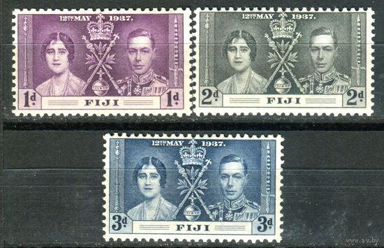 Британские колонии - Фиджи - 1937г. - коронация короля Георга VI и королевы Елизаветы - 3 марки - полная серия, MLH, MH [Mi 89-91]. #2-Bc-D-KS-1