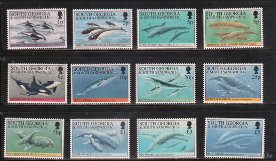 Южная Георгия-1994(Мих.219-230) , ** , Морская  Фауна, Дельфины, Киты(полная серия)