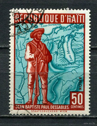 Гаити - 1959 - Панамериканские игры. Жан-Батист Пуэн дю Сабль 50С. Авиамарка - [Mi.583] - 1 марка. Гашеная с оригинальным клеем.  (Лот 7JM)-TG2P22