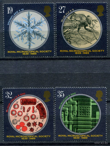 Великобритания - 1989г. - 150 лет королевскому обществу микроскопистов - 4 марки - полная серия, MNH [Mi 1218-1221]. #3-GB-Z-1-21