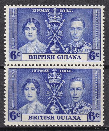 75.BrKS. Великобритания. Колонии.  Британская Гвиана. Коронация Георга VI и Елизаветы. 1937 г. 6C. Mi.#175. Пара. MNH.
