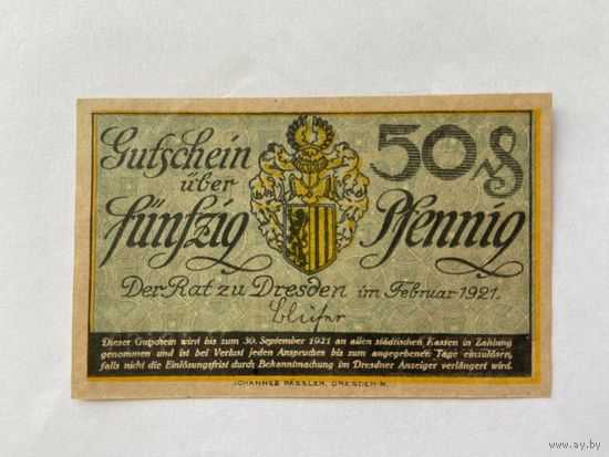 Нотгельд 50 пфеннигов Дрезден. Веймарская республика - 1602