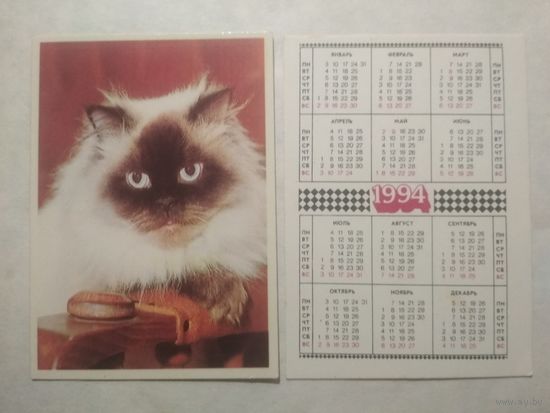 Карманный календарик. Котик.1994 год