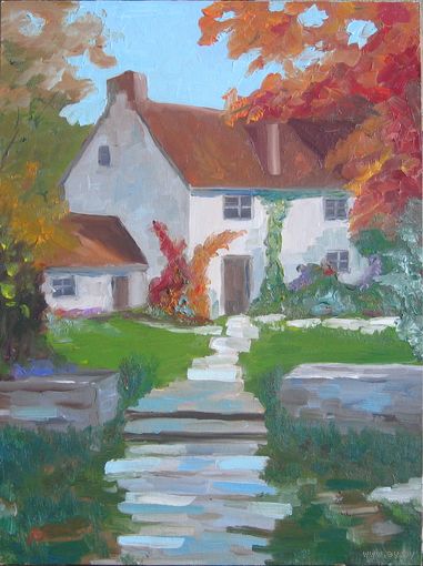 Картина маслом "У дома". Холст на картоне 30х40 см