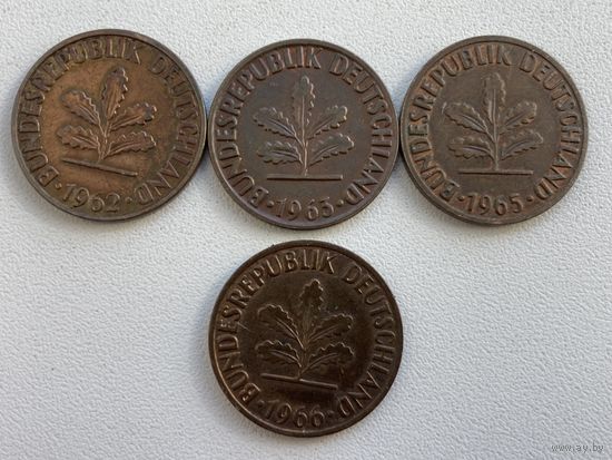 Германия ФРГ 2 пфеннига 1962J,1963 D, 1965J,1966D