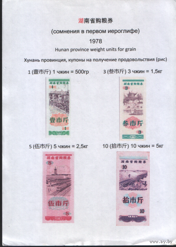Китай 1976 год Хунань пров. прод.талон (продовольствие) серия из 3 купонов (rd02 =