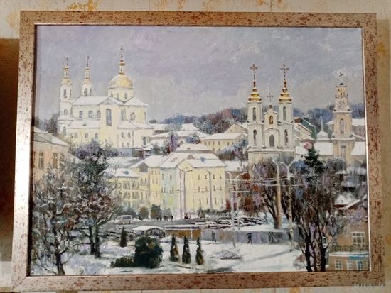 Врублевская Светлана "Зимний город", оргалит масло 60х80, 2019г.
