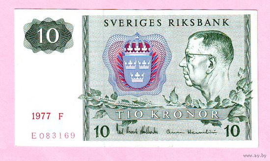 Швеция. 10 крон 1977 года