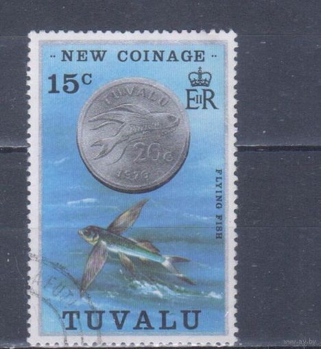 [2356] Тувалу 1976. Фауна.Рыба.Монета. Гашеная марка.