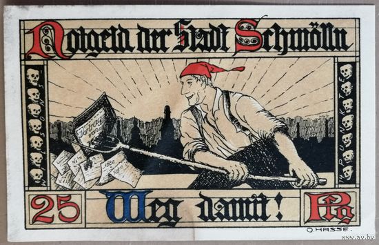 Германия 25 пфеннигов 1921 г Шмёльн (Schmolln), 1189.1, aUNC