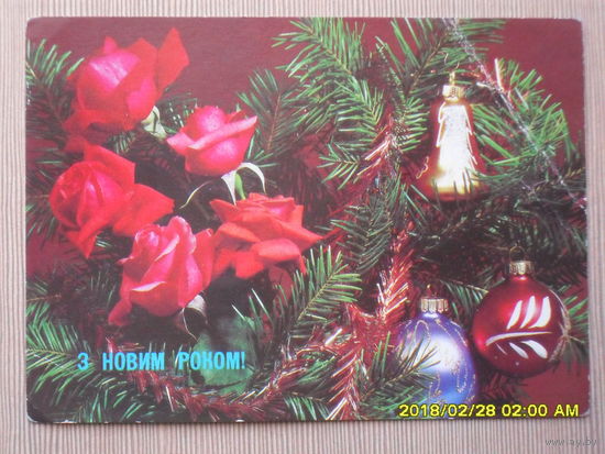 ЧИСТАЯ ПОЧТОВАЯ ОТКРЫТКА "З НОВИМ РОКОМ" фото. Л.КРУЦКО 1990г