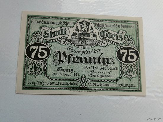 75  пфенниги 1921 Greiz