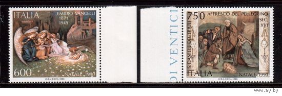 Италия-1990, (Мих.2161-2162) ** , Рождество,  Живопись,(полная серия)