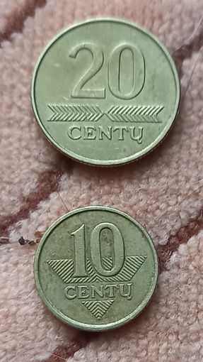 Литва 20 центов 2008г. и 10 центов 1998 г
