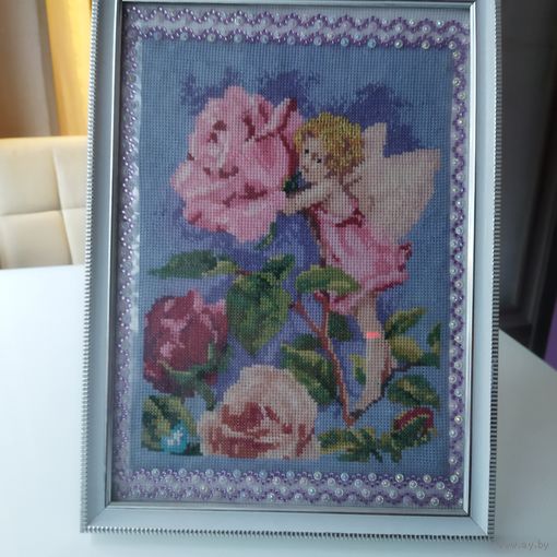 Панно - вышивка мелким крестиком " Розовый Эльф" 24х32 см.