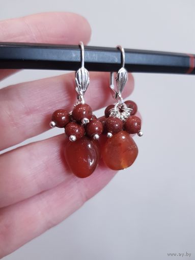 Лот С 1 РУБЛЯ! много лотов! Серьги винтажные Агат кирпичный