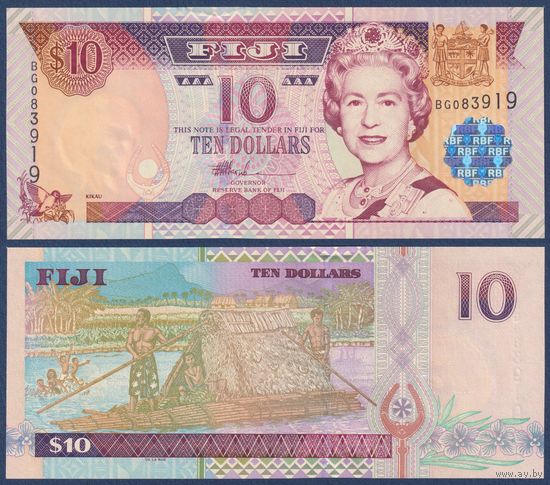 Фиджи, 10 долларов 2002 г., P-106 (BG, королева Елизавета II), UNC