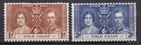 20.BrKS. Великобритания. Колонии.  Золотой Берег. Коронация Георга VI и Елизаветы. 1937 г. 1d, 3d. Mi.##102/104.