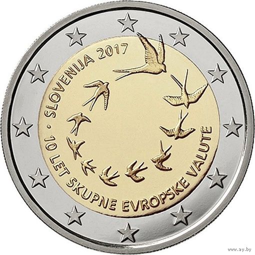 2 евро Словения 2017 10 лет введению евро в Словении UNC из ролла