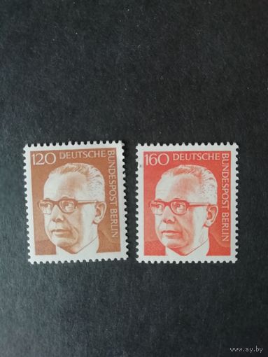Западный Берлин. 1972 Серия марок "Стандарт. Президент Густав Хайнеманн" (чистые**) Mi.395-396 каталог 4.50 евро