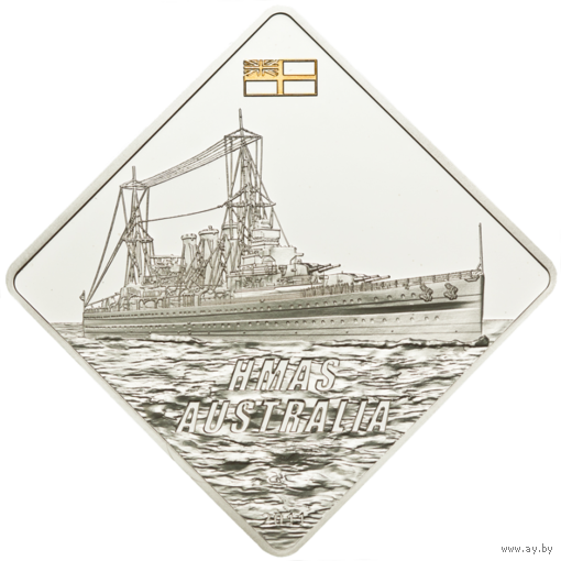 Палау 10 долларов 2011г. "Линкоры: HMAS Австралия". Корабль. Монета в капсуле. СЕРЕБРО 62,20гр.(2 oz).