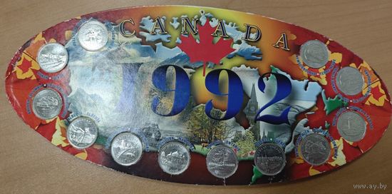 Канада набор монет 25 центов 1992 года. серия "Провинции" (12 монет) в буклете