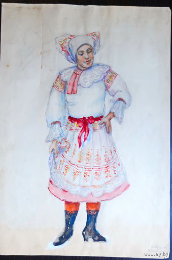 Театральное исскуство  3 акварели  "Народные Костюмы".1940-50 годы