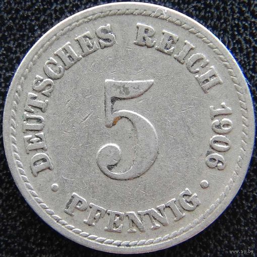 YS: Германия, Рейх, 5 пфеннигов 1906A, KM# 11 (1)