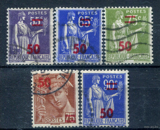 Франция - 1940/41г. - аллегория, надпечатки, 5 марок - 5 марок - гашёные [Mi 479-482, 484]. #2-Fr-59-KS-2