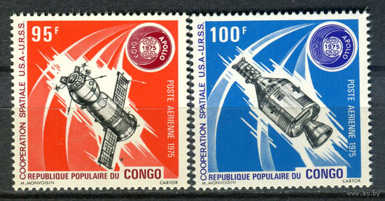 Конго (Браззвиль) - 1975г. - Советско-американский космический полёт. Авиапочта - полная серия, MNH [Mi 468-469] - 2 марки