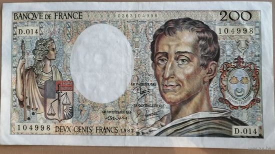 Франция 200 франков 1983 г., P:155а, 1981-1986 sign. P.A.Stroll  J.J.Trohche B.Dentaud. Серия  1 - 43