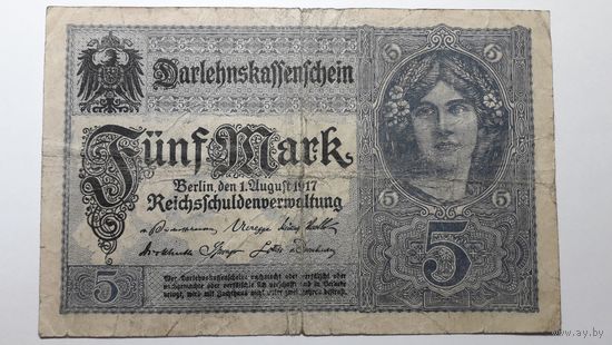 Германия, 5 марок 1917 г. Серия N. F.