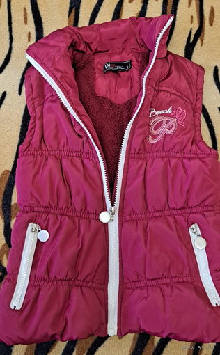 Куртка-жилетка бордо на флисе, на 4-6лет