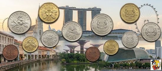 Сингапур набор монет 1, 5, 10, 20, 50 центов, 1 доллар. Герб Сингапура. Предложи свою цену или обмен!