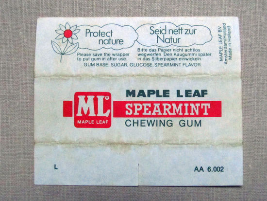 01-260 Обертка фантик от жевачки жевательной резинки ML Maple Leaf Spearmint 1970-е