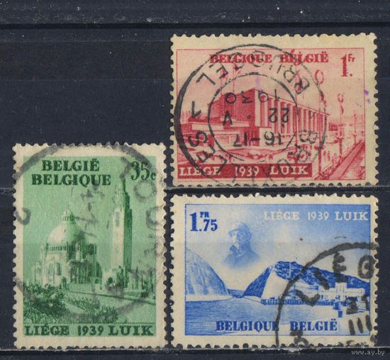 Бельгия Кор 1938 Всемирная выставка Вода Льеж Церковь Святого сердца и Богоматери Лурдской Павильон Вид на павильон со стороны Альберт-канала #482,483,485