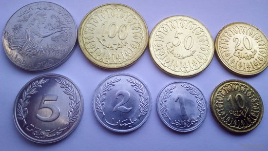 Тунис. набор 8 монет 1 миллим - 1 динар 1960 - 2011 год