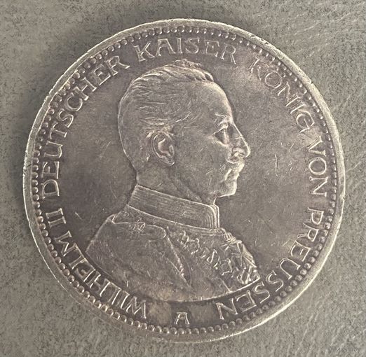 Монета 5 марок. 1913 год, Германская империя. Пруссия. Вильгельм II в мундире.