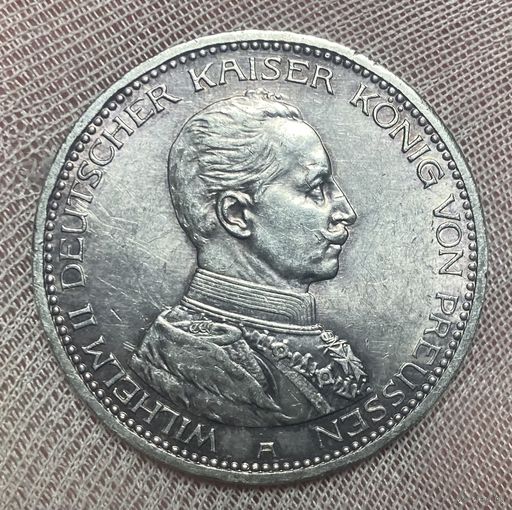 Монета 5 марок. 1913 год, Германская империя. Пруссия. Вильгельм II в мундире.