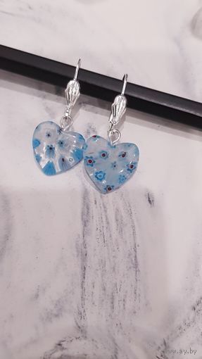 Лот С 1 РУБЛЯ! много лотов! Винтажные серьги из муранского стекла в виде сердечка