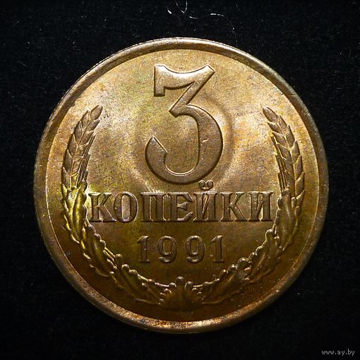 3 КОПЕЙКИ 1991 ЯРКИЙ ШТЕМПЕЛЬНЫЙ ЛЮКС ( БЕЗ МЦ ) КОРОТКИЙ АУК