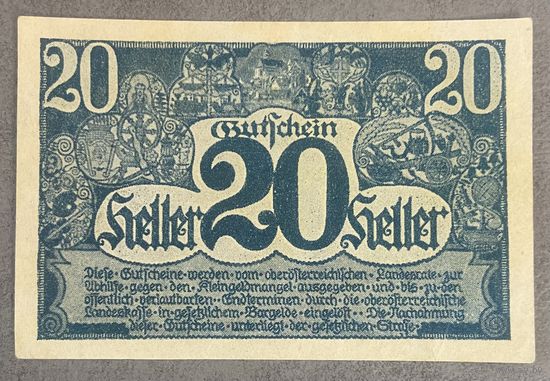 Нотгельд Австрия , 20 геллеров 1920 год