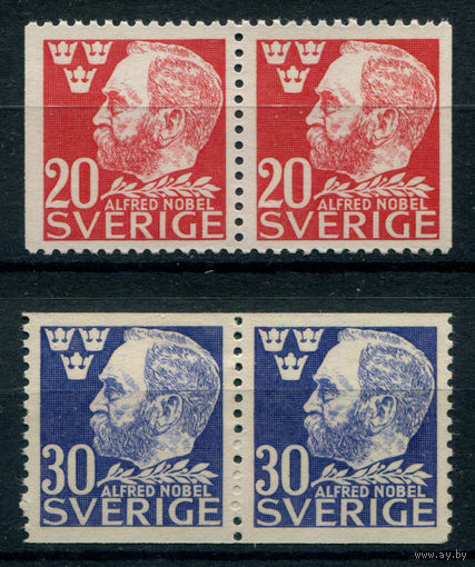 Швеция - 1946г. - 50 лет смерти Альфреда Нобеля - 4 марки - 2 сцепки - MNH. Без МЦ!