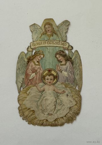 Старинный Дрезденский картонаж Рождественские ангелы оригинал