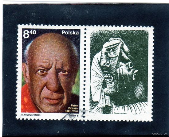 Польша. Mi:PL 2728aZf. Пабло Пикассо в желтой надписи. Серия: 100-я лет со дня рождения Пабло Пикассо. 1981.