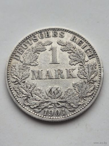 1 марка 1901 года. Германия. Вильгельм II. Серебро 900. Монета не чищена. 45427